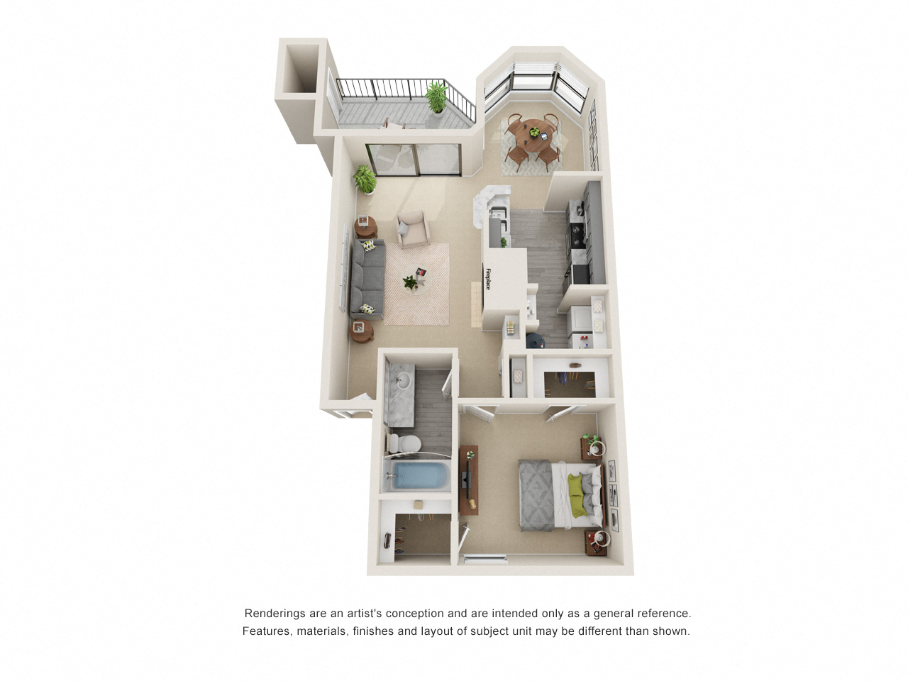 Floor plan for 1 bed, 1 bath, 768 sqft